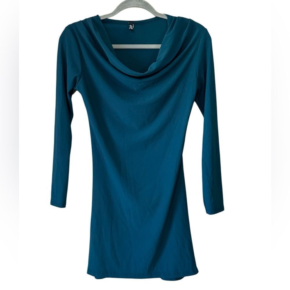Made in Italy Women's Teal Cowl Neck Mini Dress Size Small